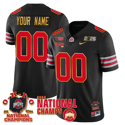 Custom Gender/Name OSU 'Heritage Stripe' 2025 CFP Patch - National Champions Gold Custom Jersey N6 - All Stitched