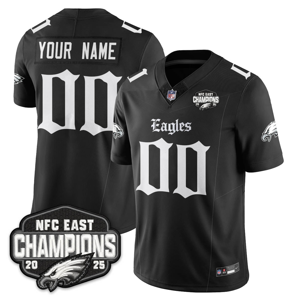 PHI Gothic NFC East Champions Vapor Limited Custom Jersey - All Stitched