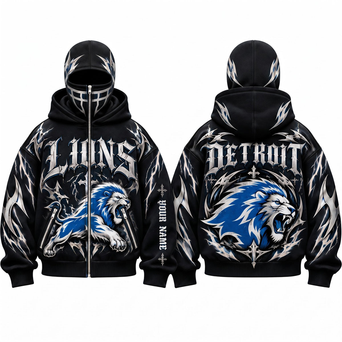 DET Gothic Style Personalized Mask Zip Up Hoodie - Printed