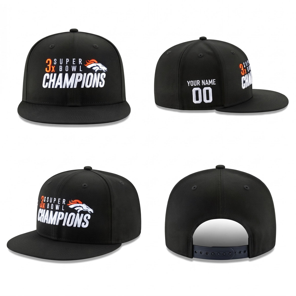 DEN 3x Super Bowl Champions Custom Snapback Cap - Embroidered V2