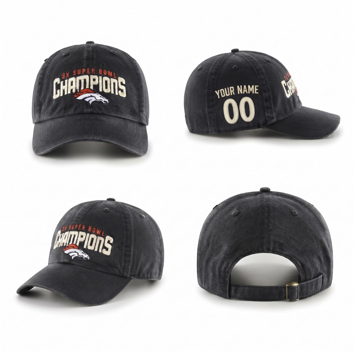 DEN 3x Super Bowl Champions Custom Wash Hat - Embroidered