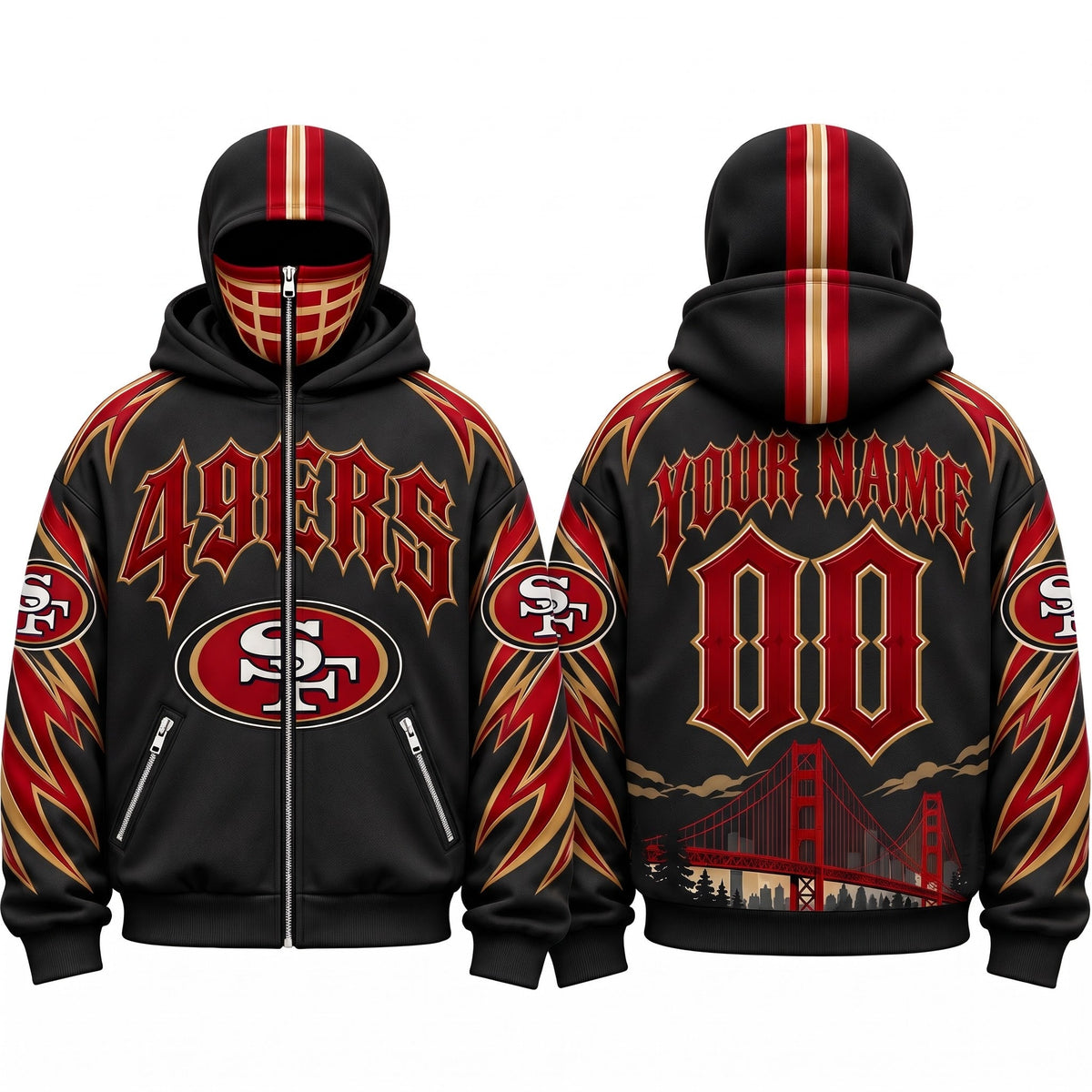 SF Gothic Style Custom Mask Zip Up Hoodie - Printed
