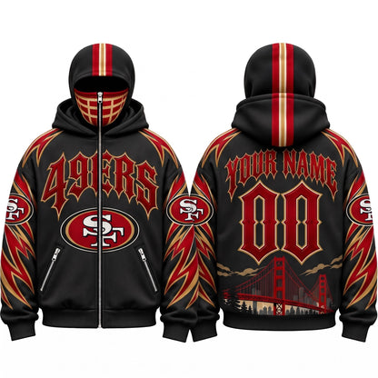 SF Gothic Style Custom Mask Zip Up Hoodie - Printed