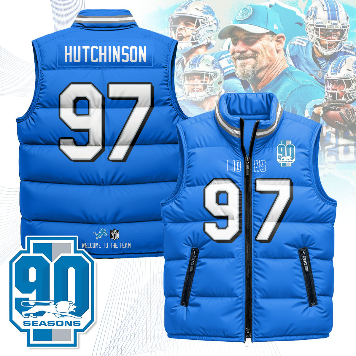 Detroit Lions Unisex Puffer Vest - Printed