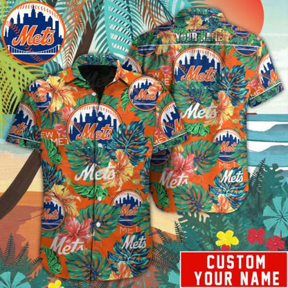 New York Mets Special Hawaiian Design Button Shirt V2304 - The Lucky Shops