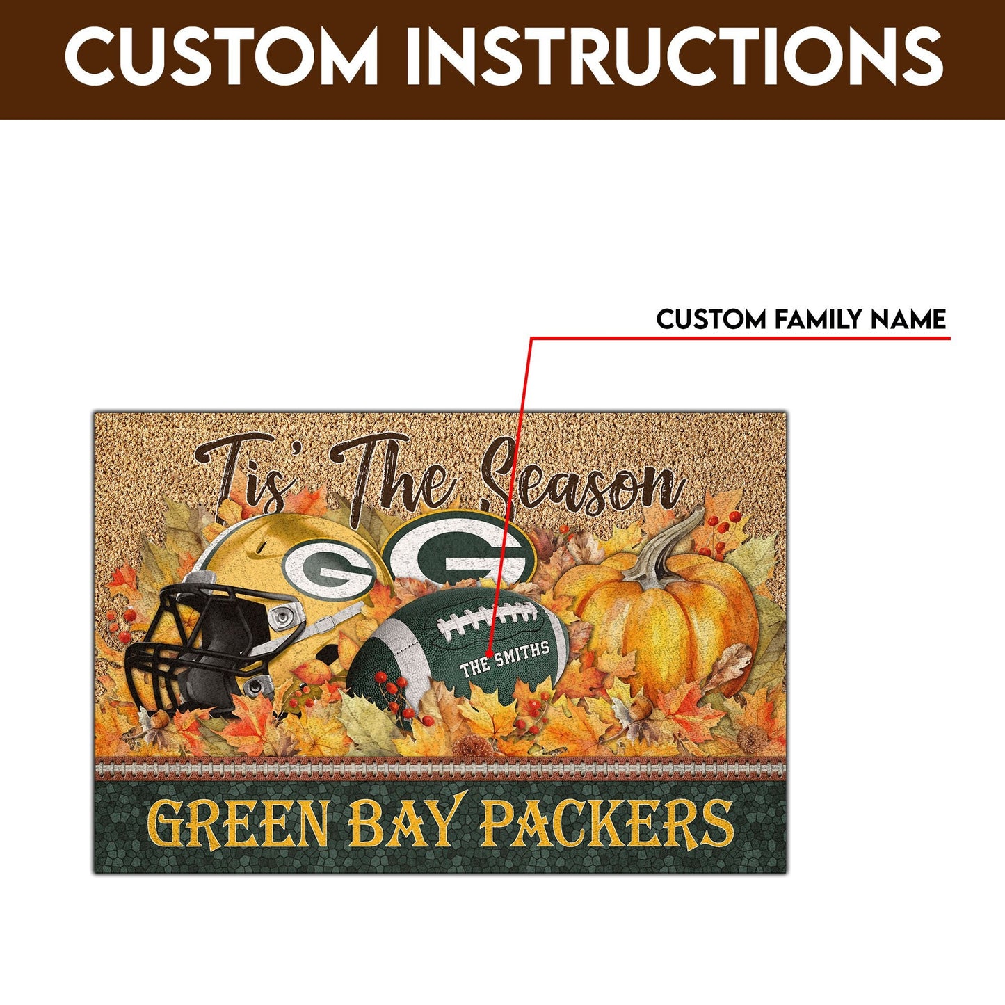 Green Bay Packers Doormat Custom Your Family Name And Choose Your Quotes, Sport Doormat, Sport Gifts For Fan