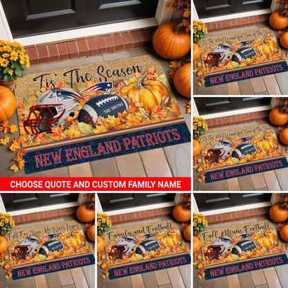 New England Patriots Doormat Custom Your Family Name And Choose Your Quotes, Sport Doormat, Sport Gifts For Fan EHIVM-60421N
