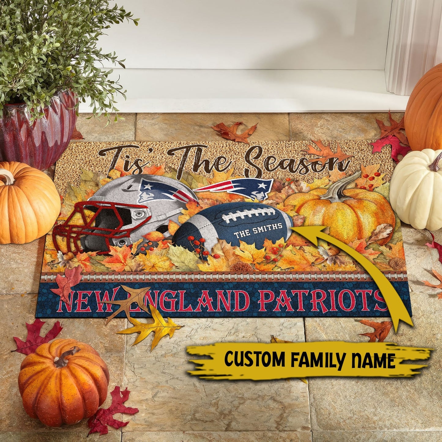 New England Patriots Doormat Custom Your Family Name And Choose Your Quotes, Sport Doormat, Sport Gifts For Fan EHIVM-60421N