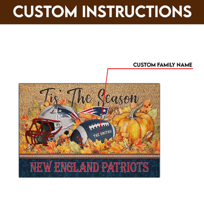 New England Patriots Doormat Custom Your Family Name And Choose Your Quotes, Sport Doormat, Sport Gifts For Fan