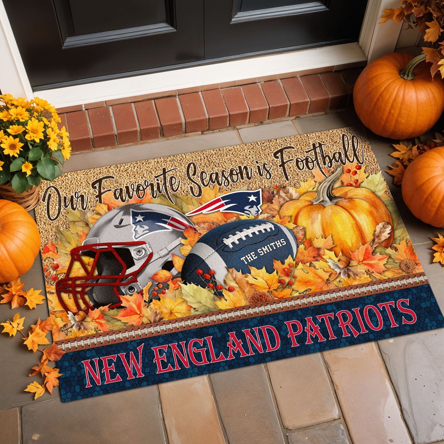 New England Patriots Doormat Custom Your Family Name And Choose Your Quotes, Sport Doormat, Sport Gifts For Fan