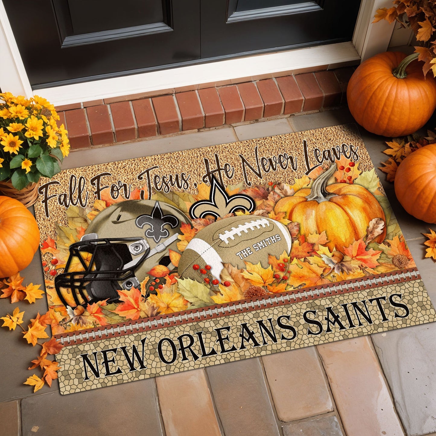 New Orleans Saints Doormat Custom Your Family Name And Choose Your Quotes, Sport Doormat, Sport Gifts For Fan