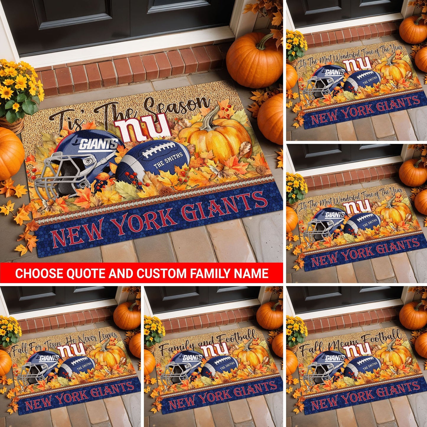New York Giants Doormat Custom Your Family Name And Choose Your Quotes, Sport Doormat, Sport Gifts For Fan EHIVM-60421N