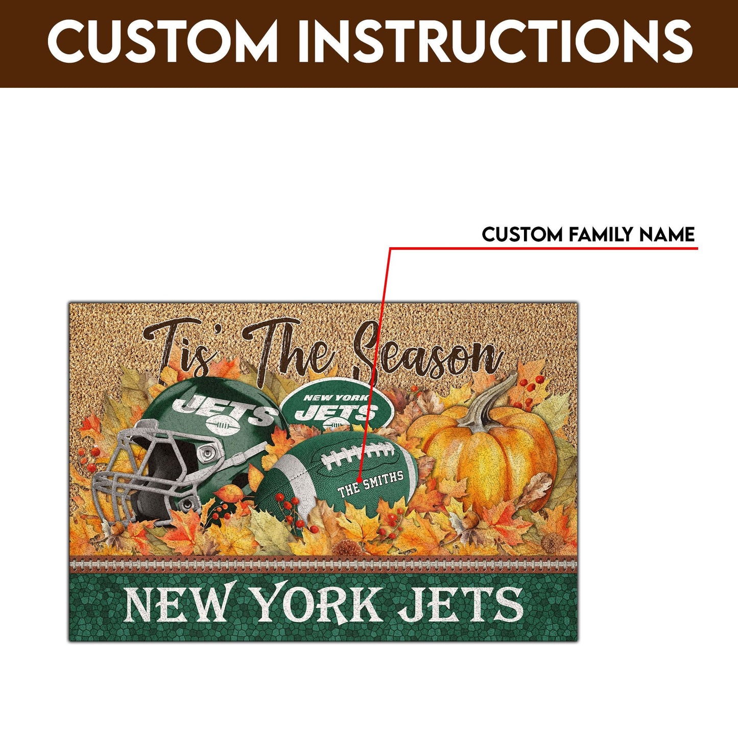 New York Jets Doormat Custom Your Family Name And Choose Your Quotes, Sport Doormat, Sport Gifts For Fan