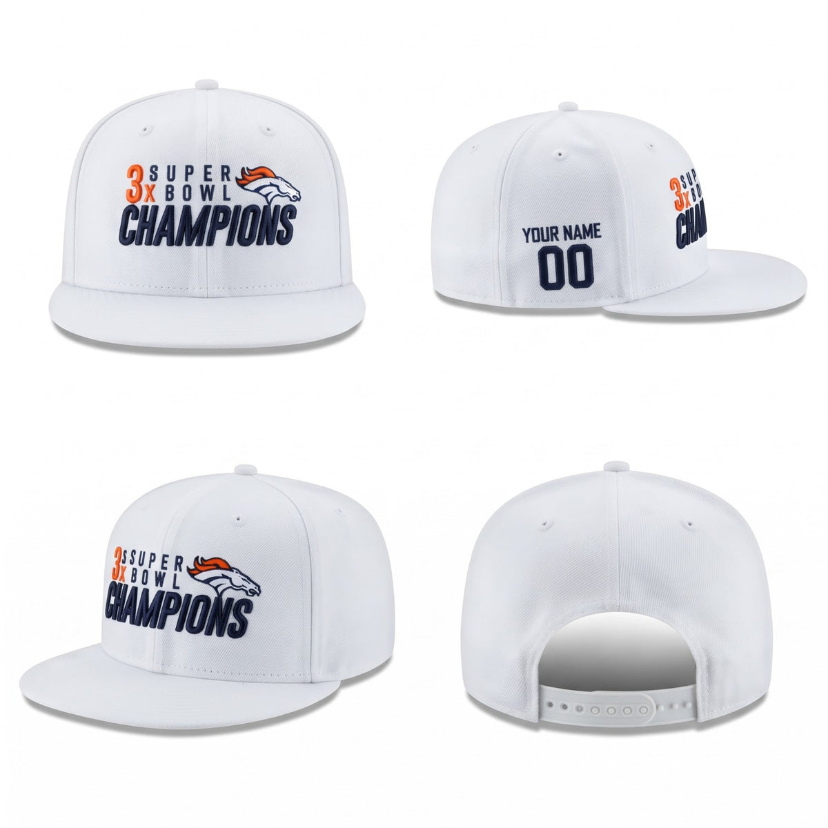 DEN 3x Super Bowl Champions Custom Snapback Cap - Embroidered V2