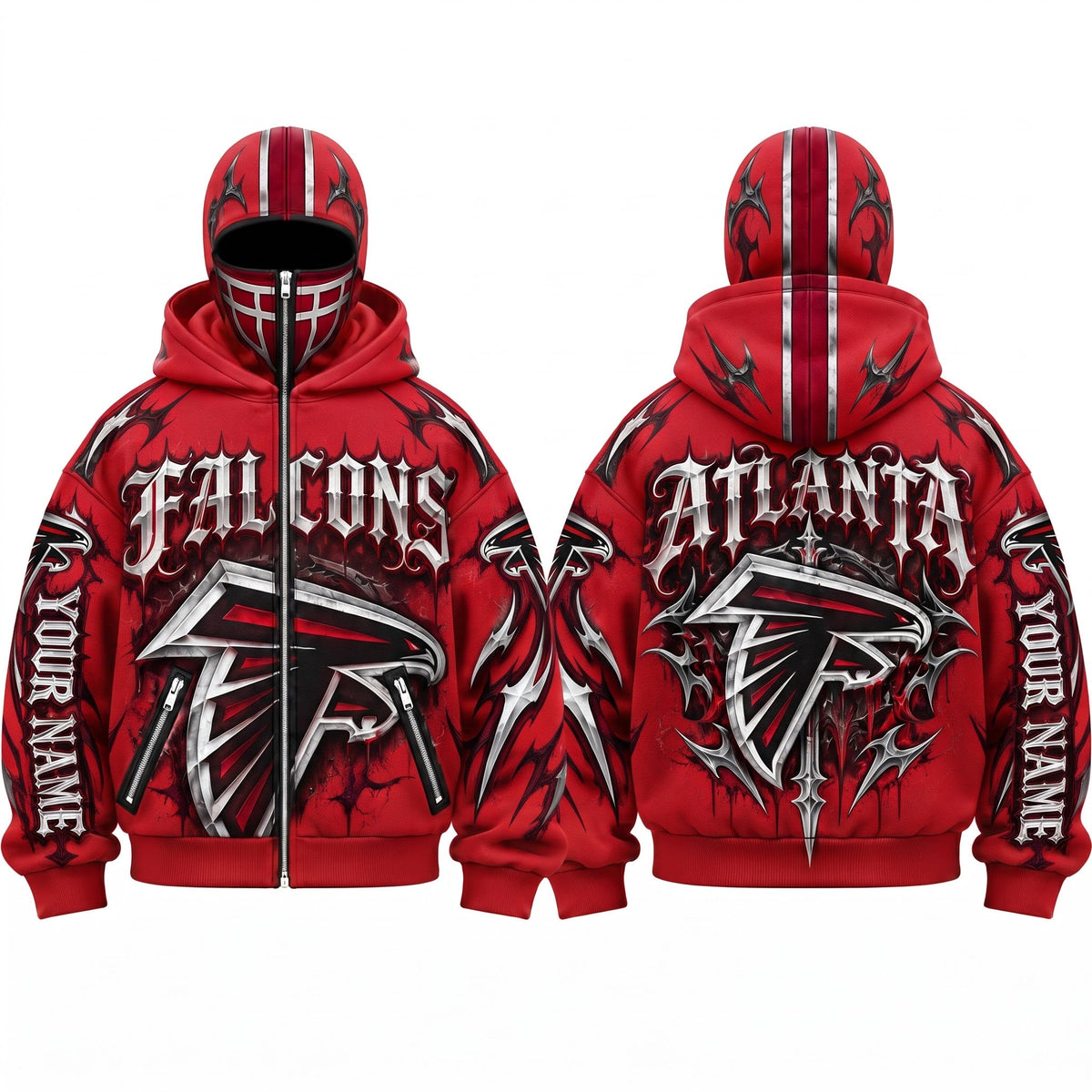 ATL Gothic Style Personalized Mask Zip Up Hoodie - Printed