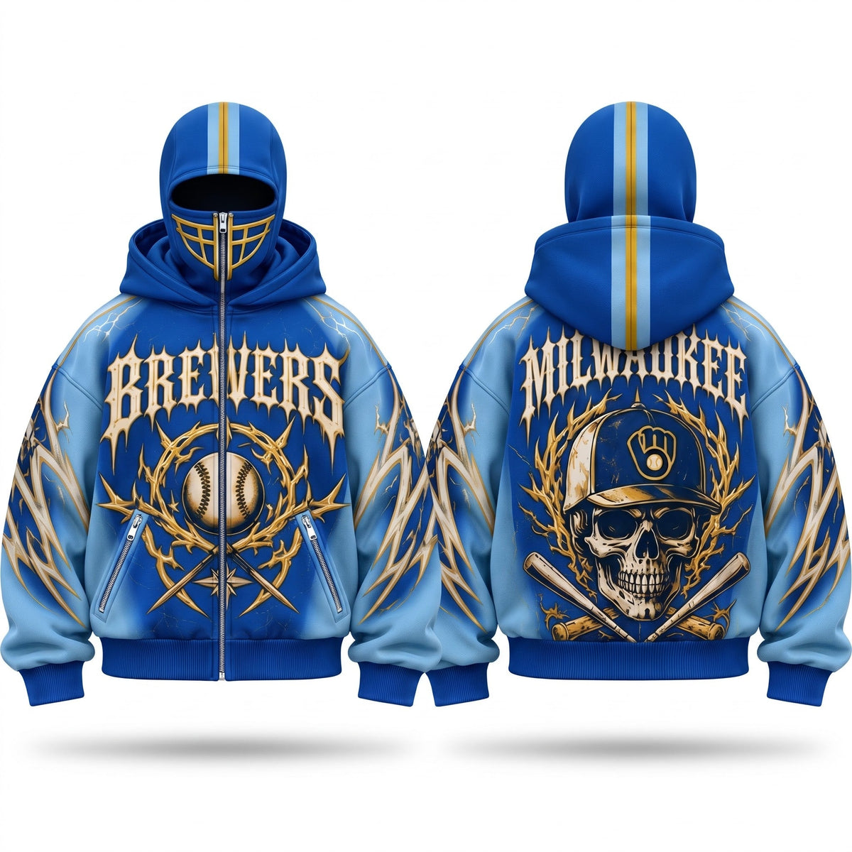 MIL Gothic Style Mask Zip Up Hoodie - Printed