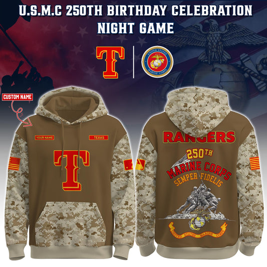 Rangers U.S.M.C 250th Birthday Pullover Hoodie - Printed