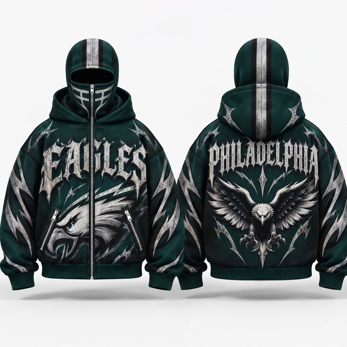 PHI Gothic Style Mask Zip Up Hoodie - Printed