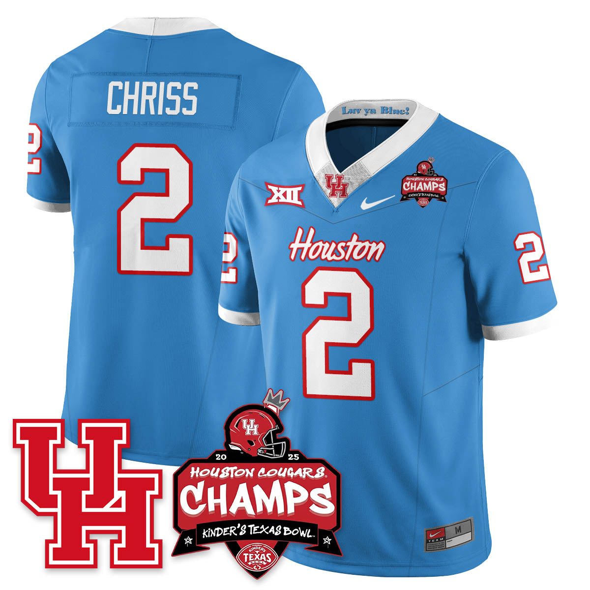 Houston Cougar Football 2025 Kinder's Texas Bowl Champions Jersey - All Stitched