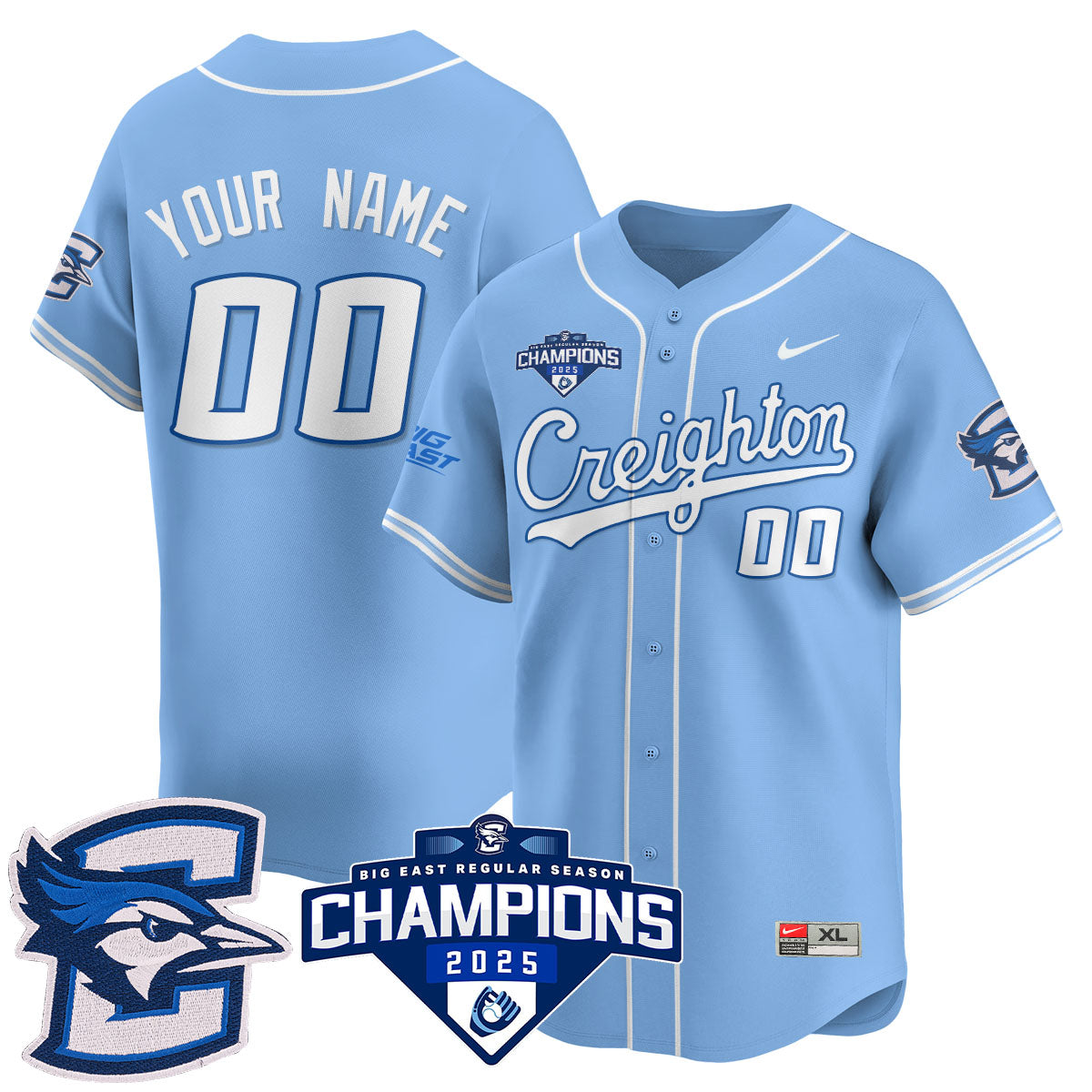 Custom Creighton Baseball 2025 Big East Baseball Tournament Champions Jersey N1 - All Stitched