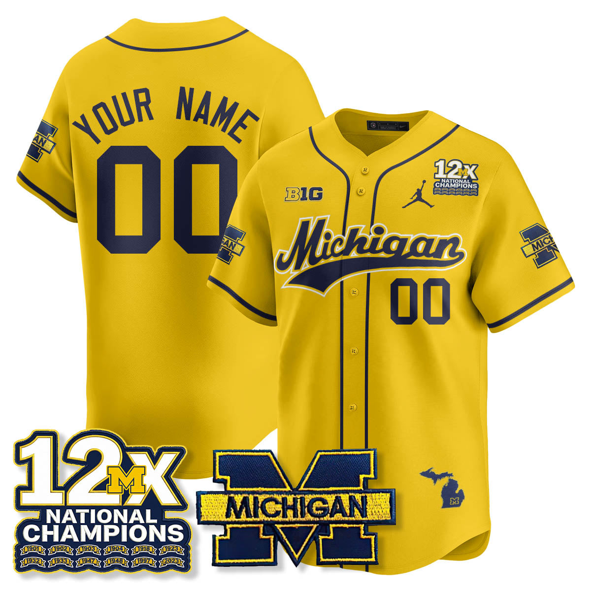 Custom MICH 12x-Time National Champions Baseball Limited Jersey - All Stitched