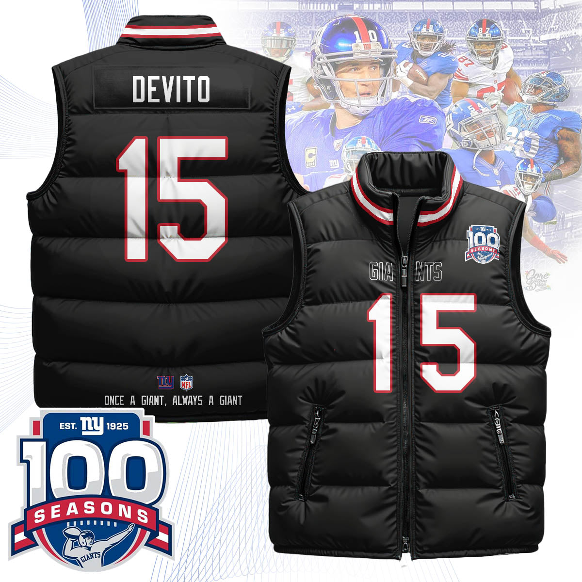 New York Giants Unisex Puffer Vest - Printed
