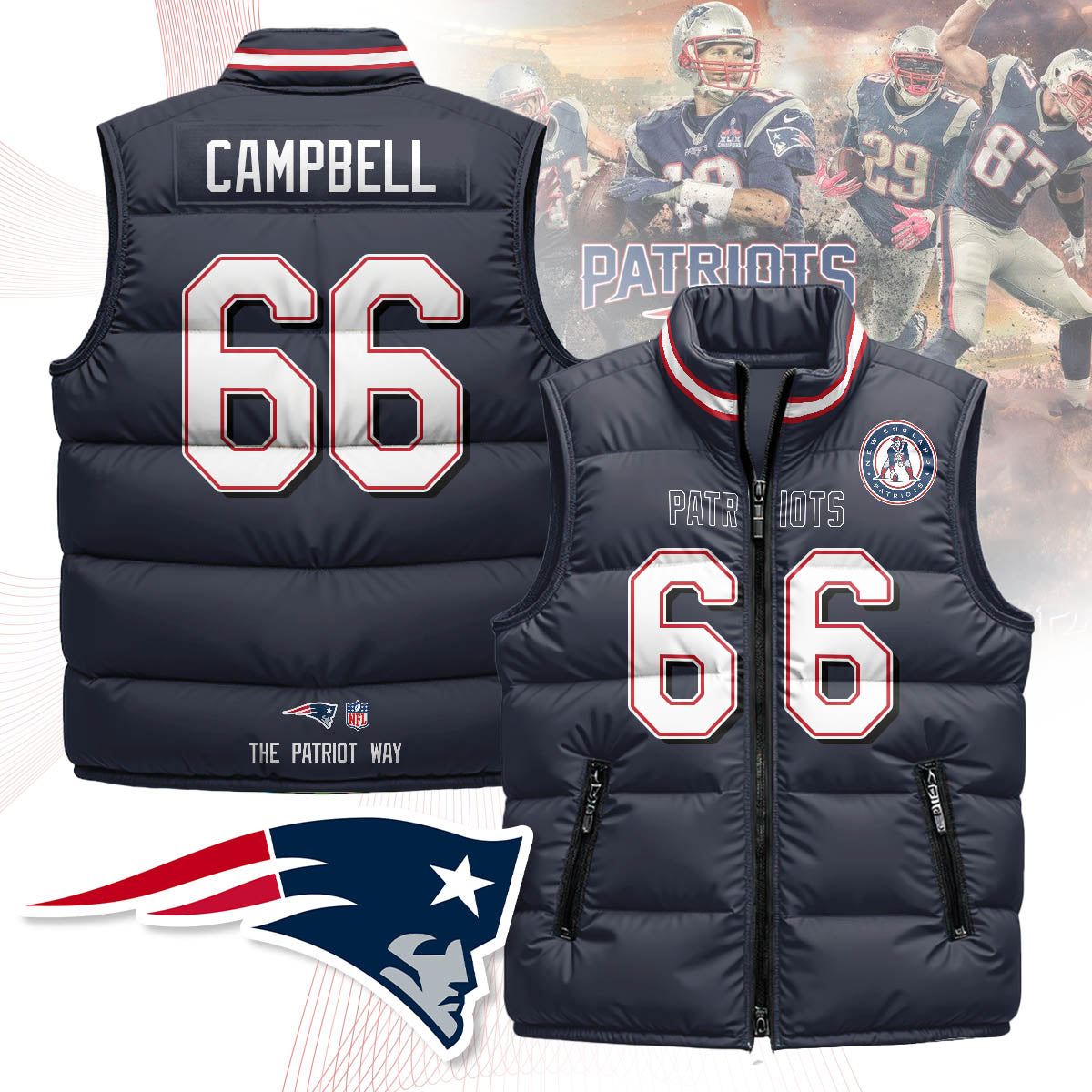 New England Patriots Unisex Puffer Vest - Printed