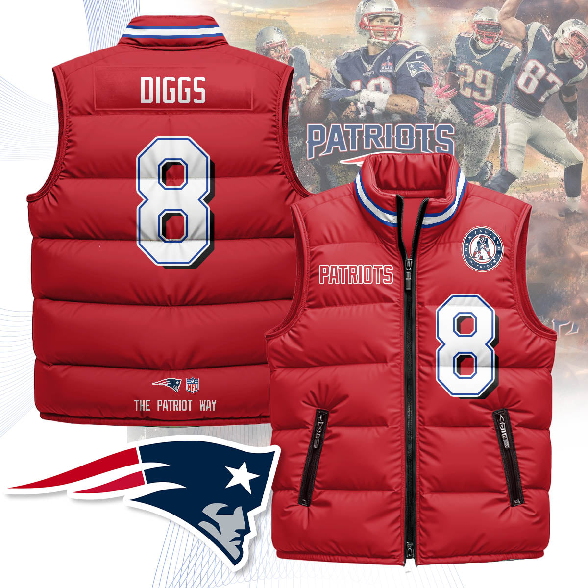 New England Patriots Unisex Puffer Vest - Printed