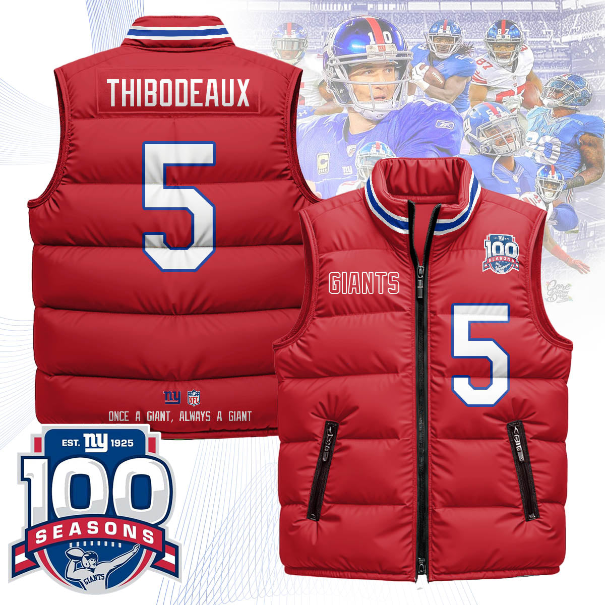 New York Giants Unisex Puffer Vest - Printed