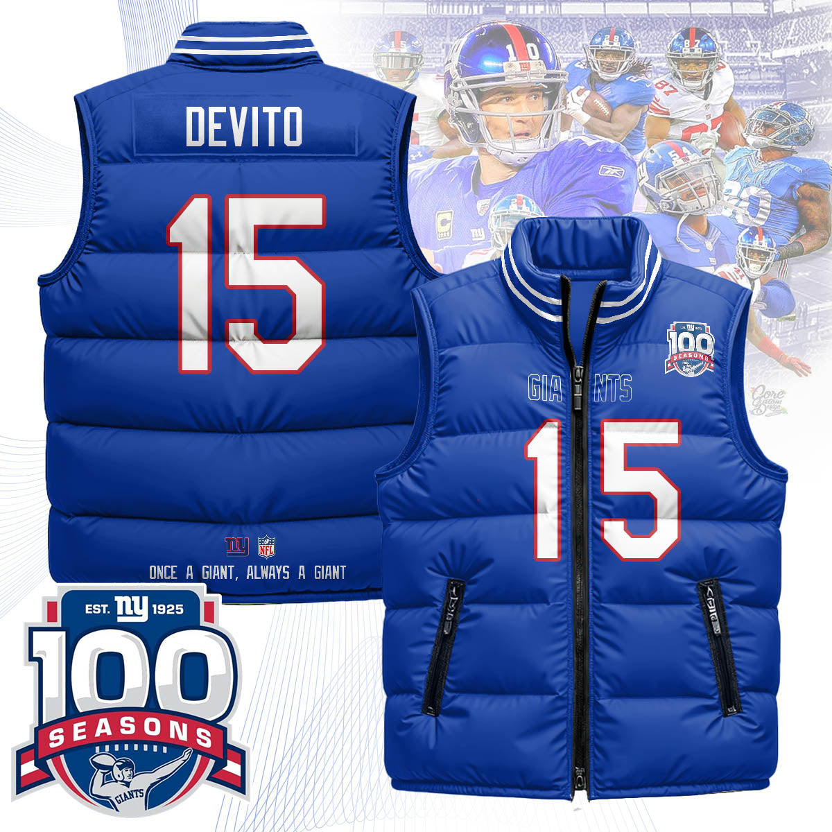 New York Giants Unisex Puffer Vest - Printed