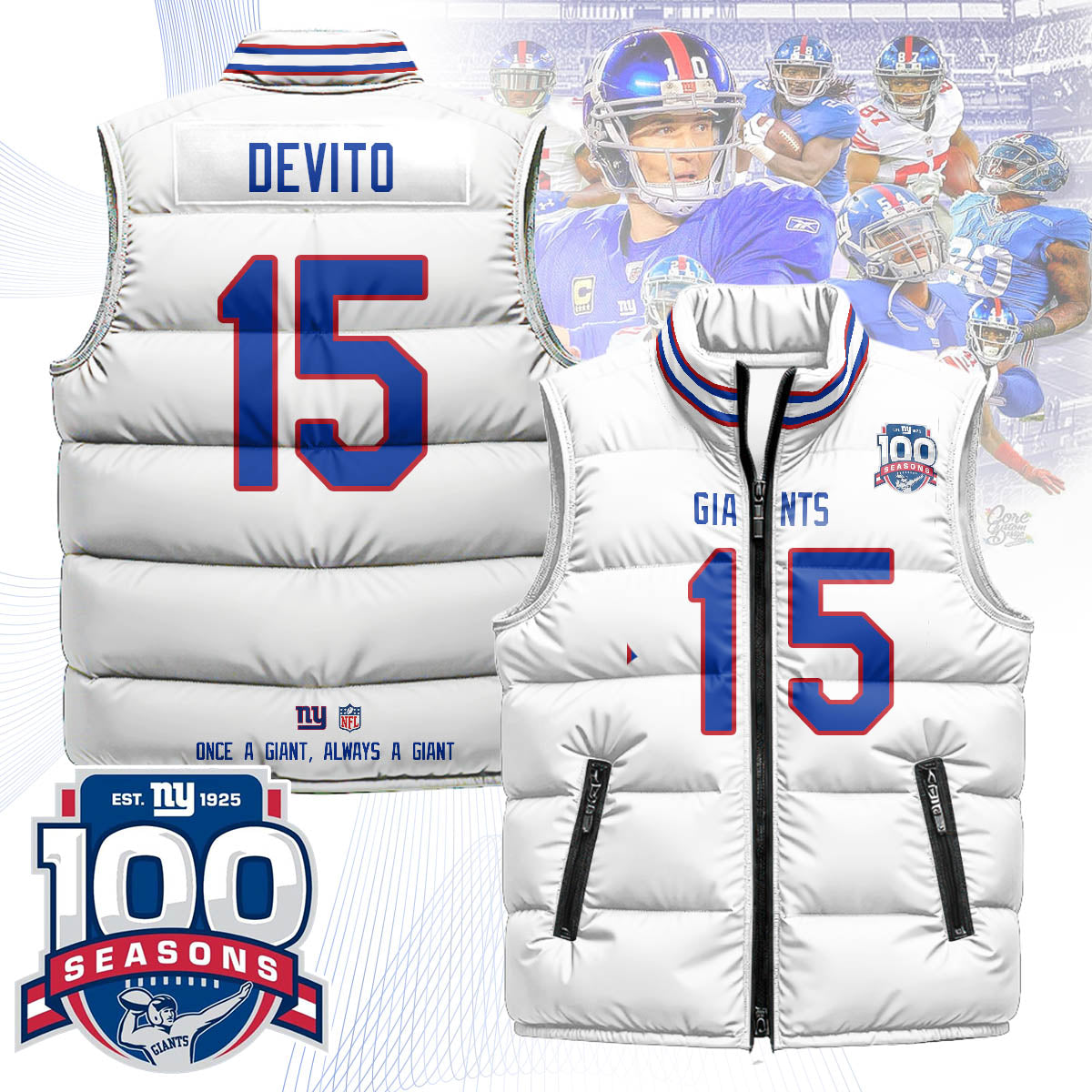 New York Giants Unisex Puffer Vest - Printed