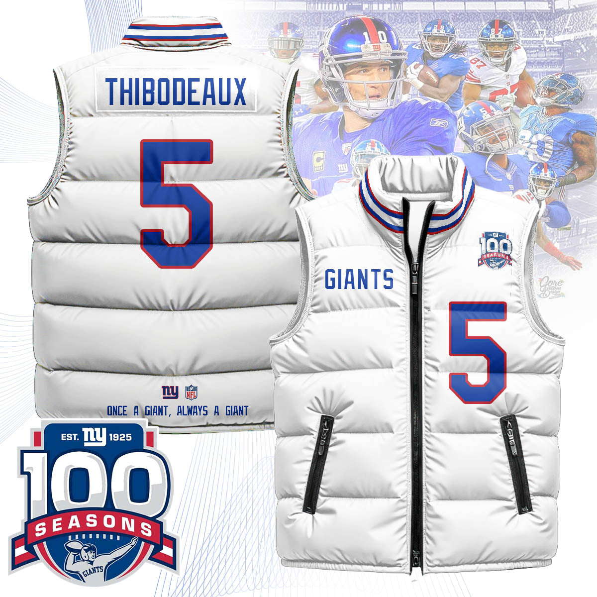 New York Giants Unisex Puffer Vest - Printed