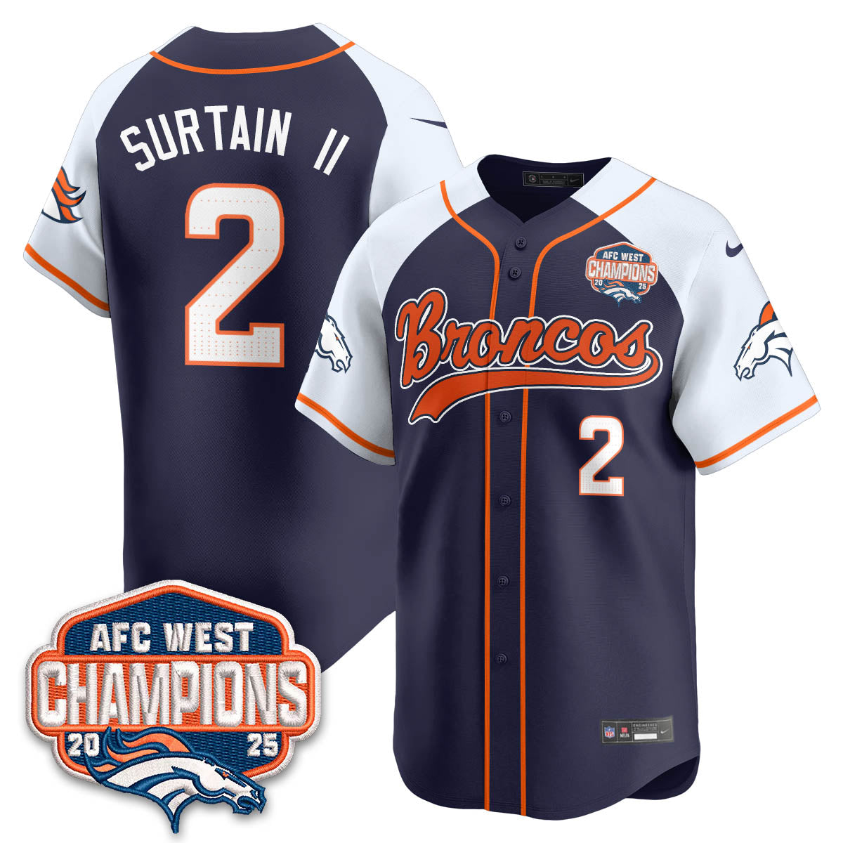 DEN AFC West Division Champions Limited Baseball Jersey V2 - All Stitched