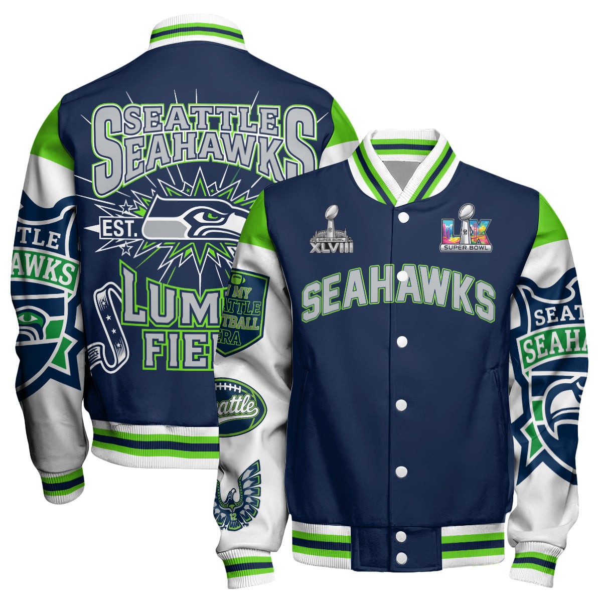 Seattle Seahawks "Lumen Field" Limited Edition Varsity Jacket - Printed
