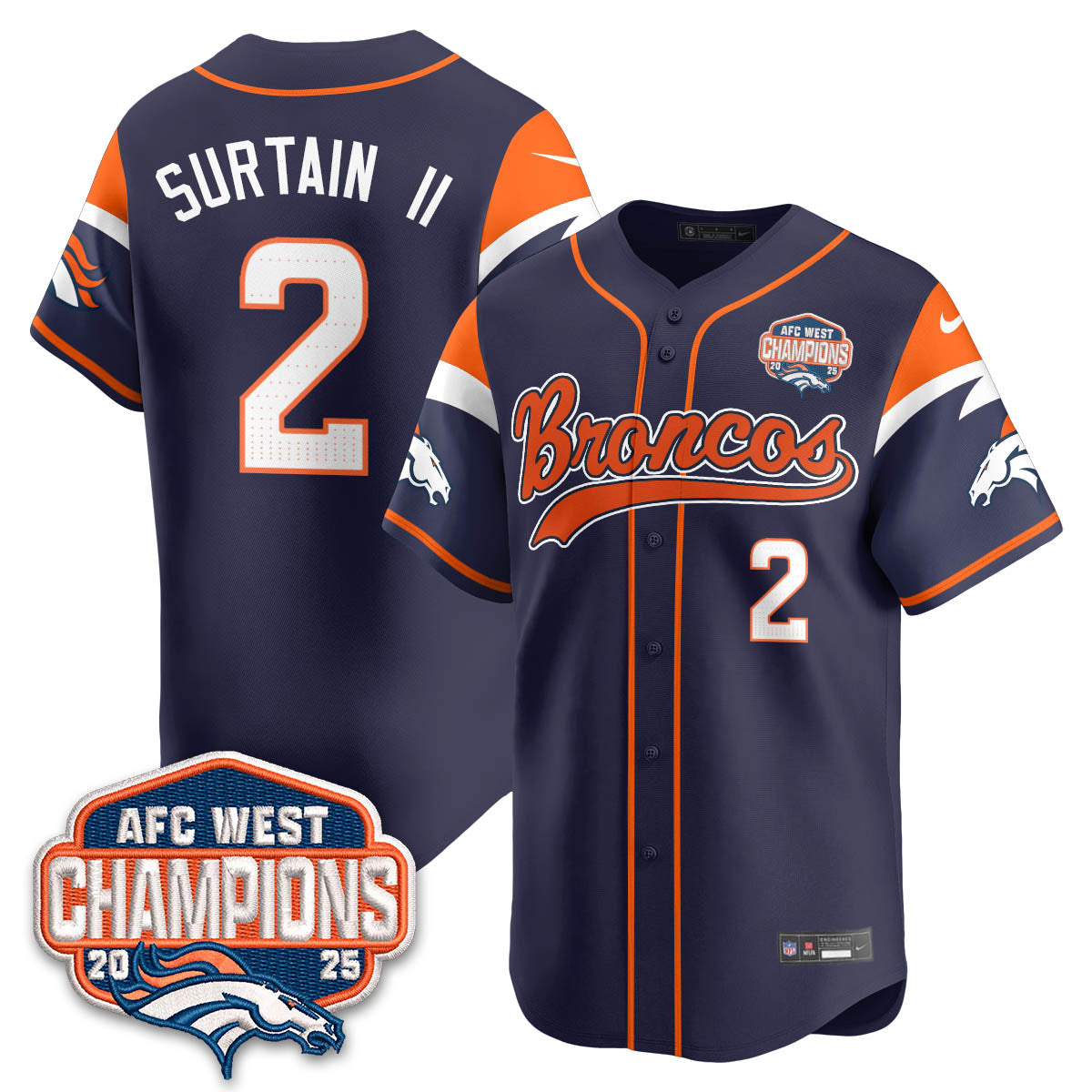 DEN AFC West Division Champions Limited Baseball Jersey V2 - All Stitched