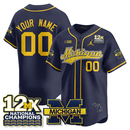 Custom MICH 12x-Time National Champions Baseball Limited Jersey - All Stitched
