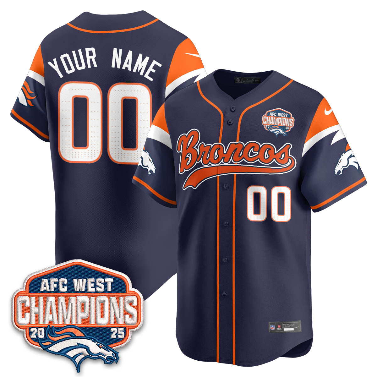 DEN AFC West Division Champions Limited Baseball Custom Jersey V2 - All Stitched