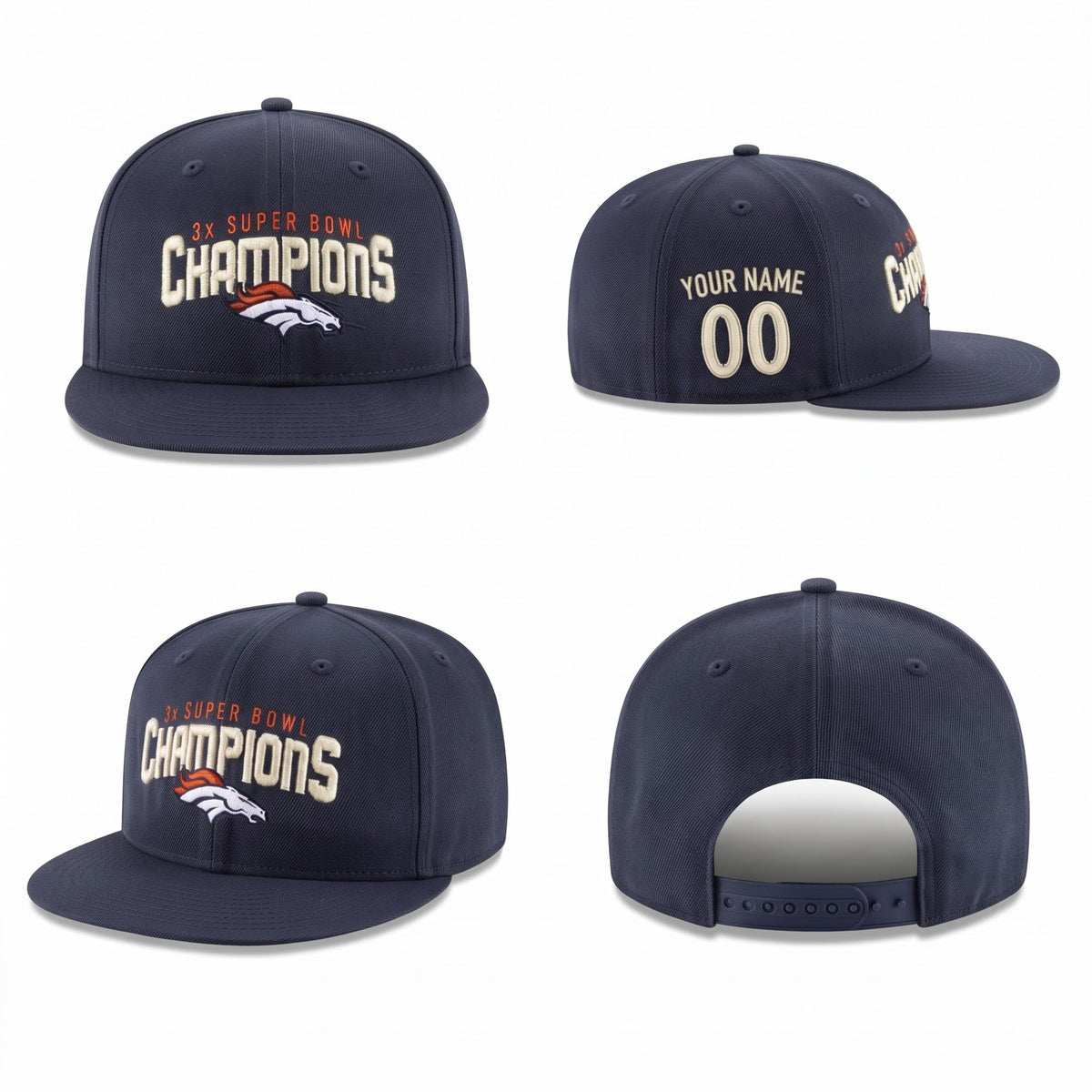 DEN 3x Super Bowl Champions Custom Snapback Cap - Embroidered