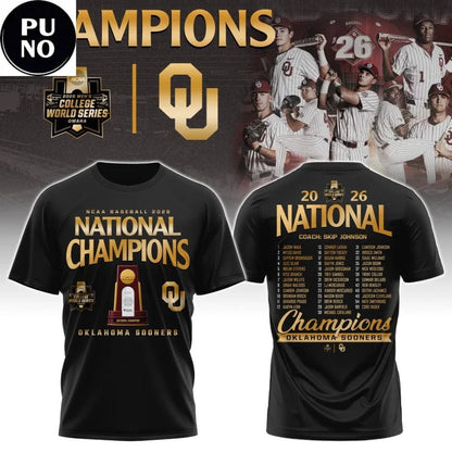 Oklahoma Sooners 2026 NCAA Men’s Baseball National Champions Two Side T-Shirt
