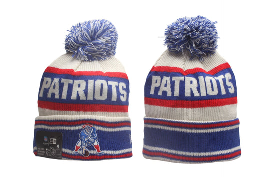 NE Cuffed Knit Hat with Pom - Embroidered Patch