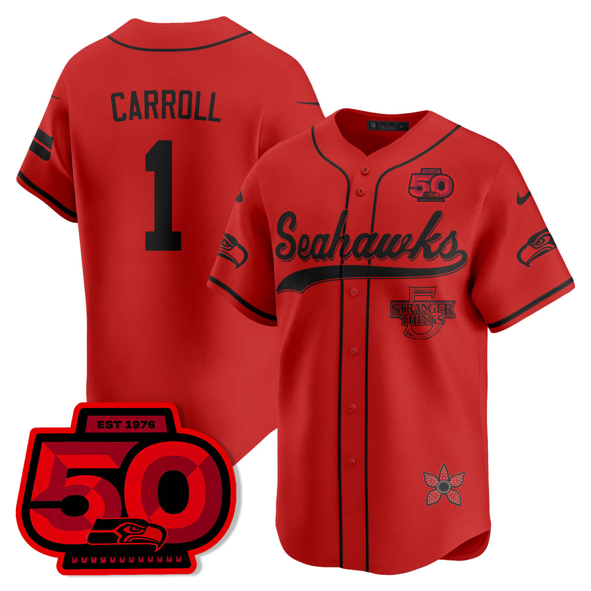 Seattle Seahawks Stranger Things Vapor Limited Baseball Jersey - All Stitched