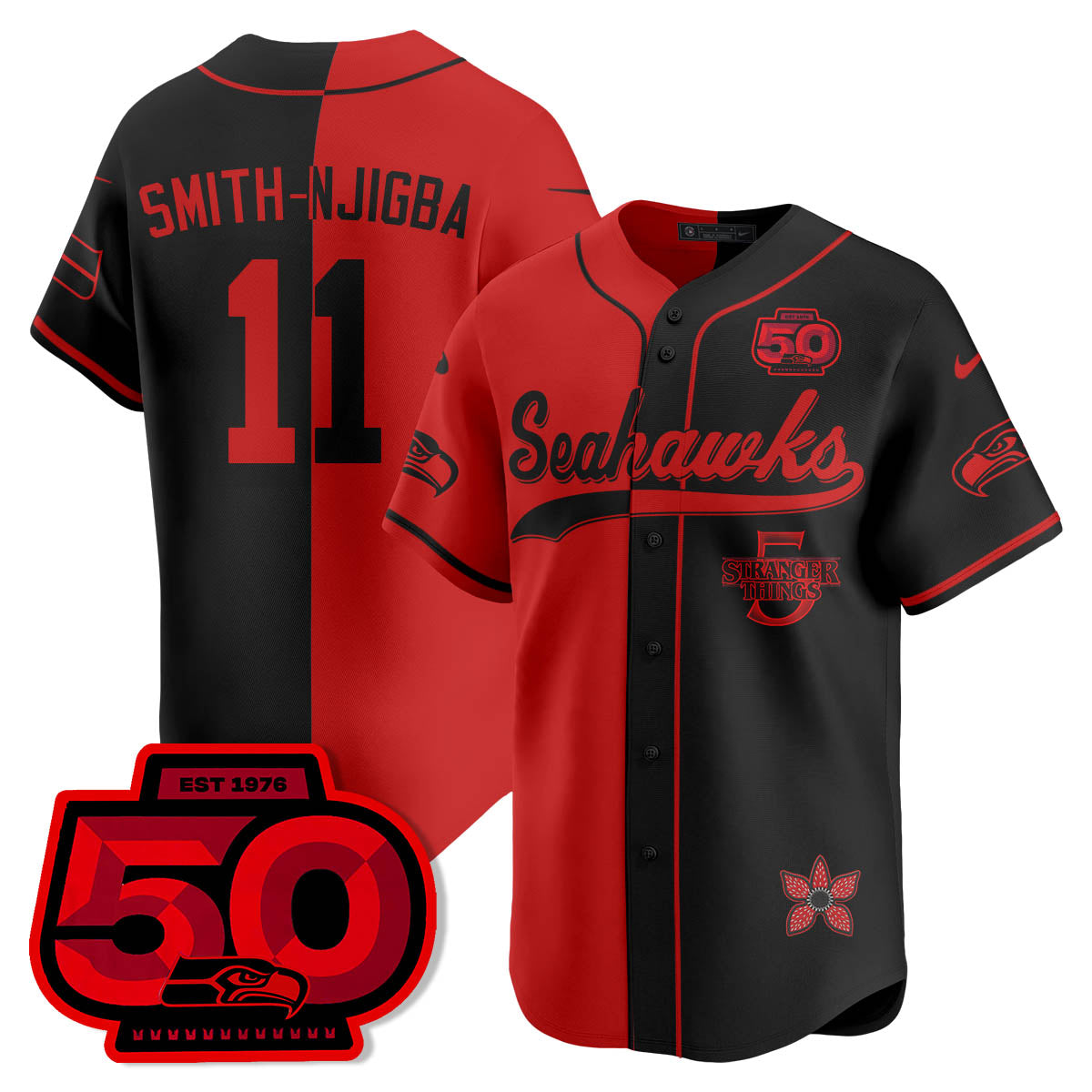 Seattle Seahawks Stranger Things Vapor Limited Baseball Jersey - All Stitched