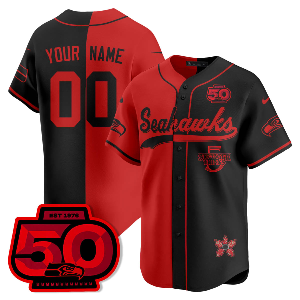 Seattle Seahawks Stranger Things Vapor Limited Baseball Custom Jersey - All Stitched