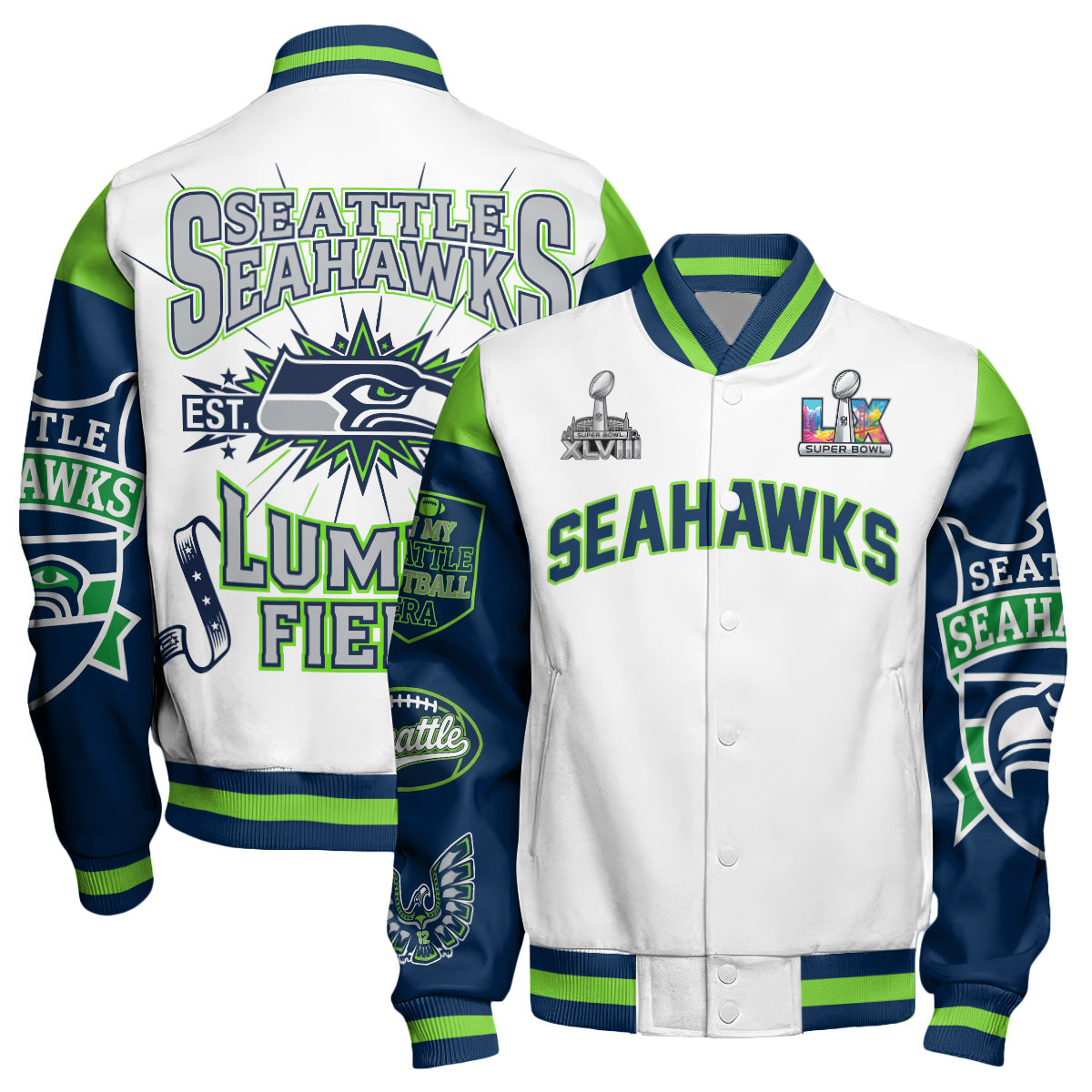 Seattle Seahawks "Lumen Field" Limited Edition Varsity Jacket - Printed