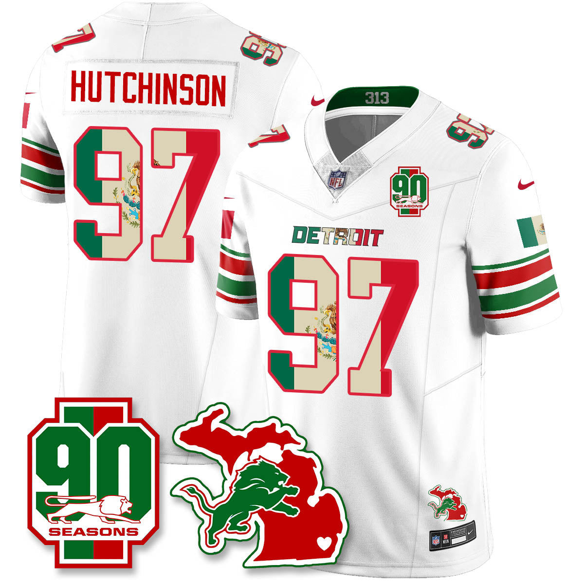 DET Mexico Vapor Limited Jersey - All Stitched