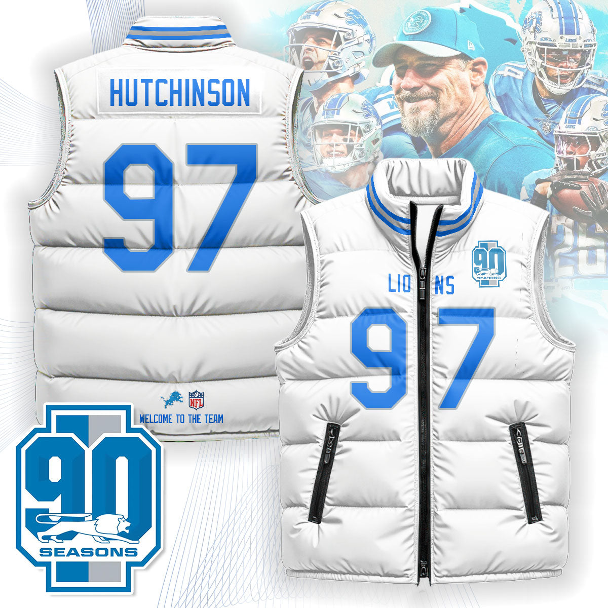 Detroit Lions Unisex Puffer Vest - Printed