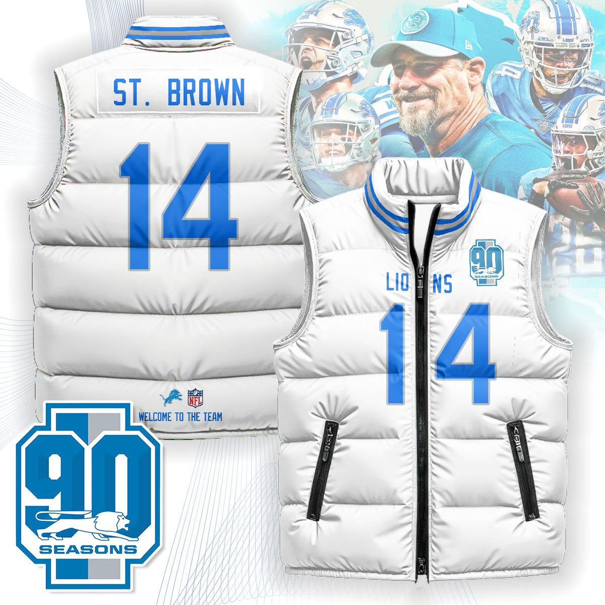 Detroit Lions Unisex Puffer Vest - Printed