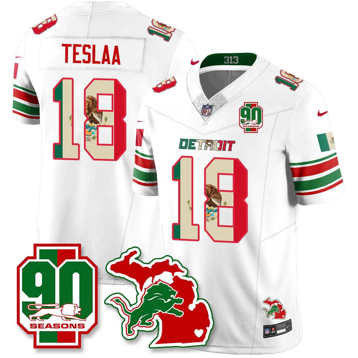DET Mexico Vapor Limited Jersey - All Stitched