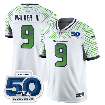 Seattle Seahawks 2025 "Rivalries" 50th Season Patch Vapor Limited Jersey - All Stitched