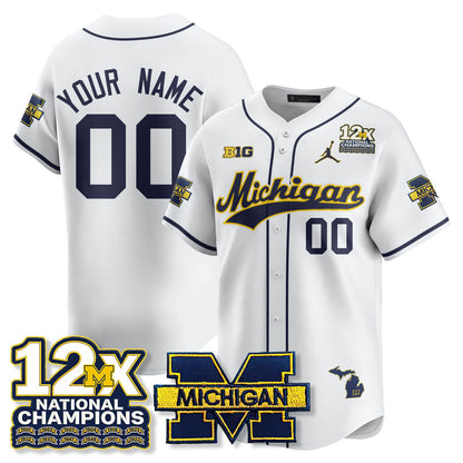 Custom MICH 12x-Time National Champions Baseball Limited Jersey - All Stitched